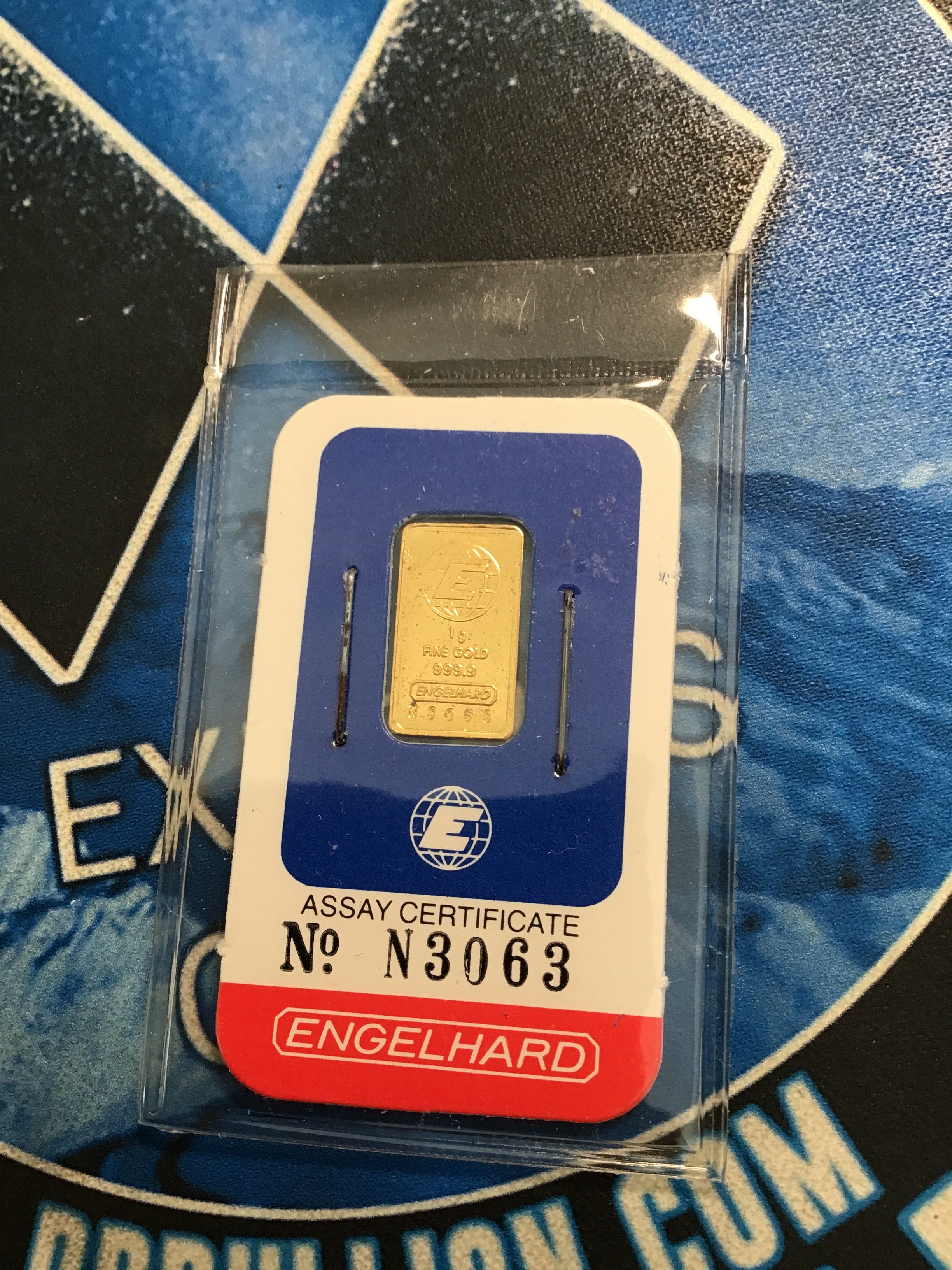 Vintage Engelhard 1 Gram Gold Bar Assay- #N3063